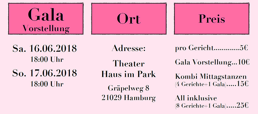 Konzerte am 16. und 17.06.2018 "8-Gänge Tanz Menü"